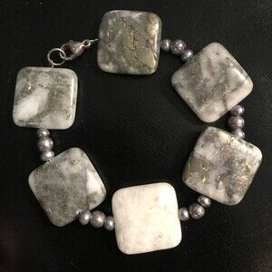 Vintage Handmade Quartz with pyrite pearls and sterling silver bracelet